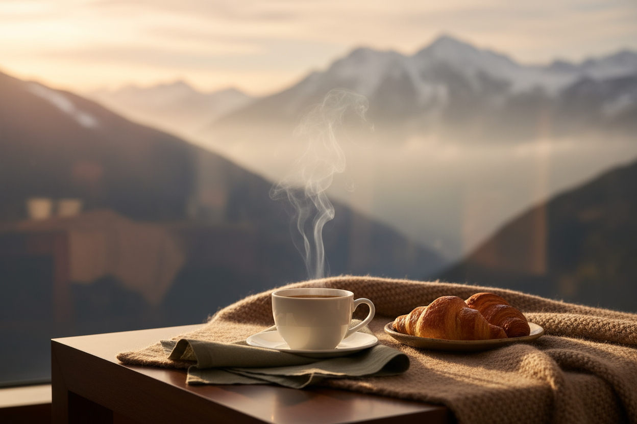 coffee and mountains, soft luxury